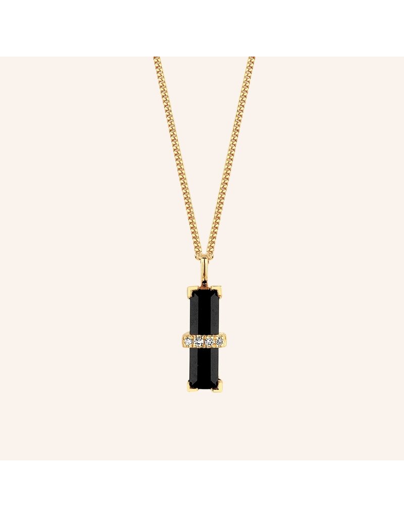 Diamanti per Tutti Silver goldplated necklace rectangle black onyx with 4 small diamants