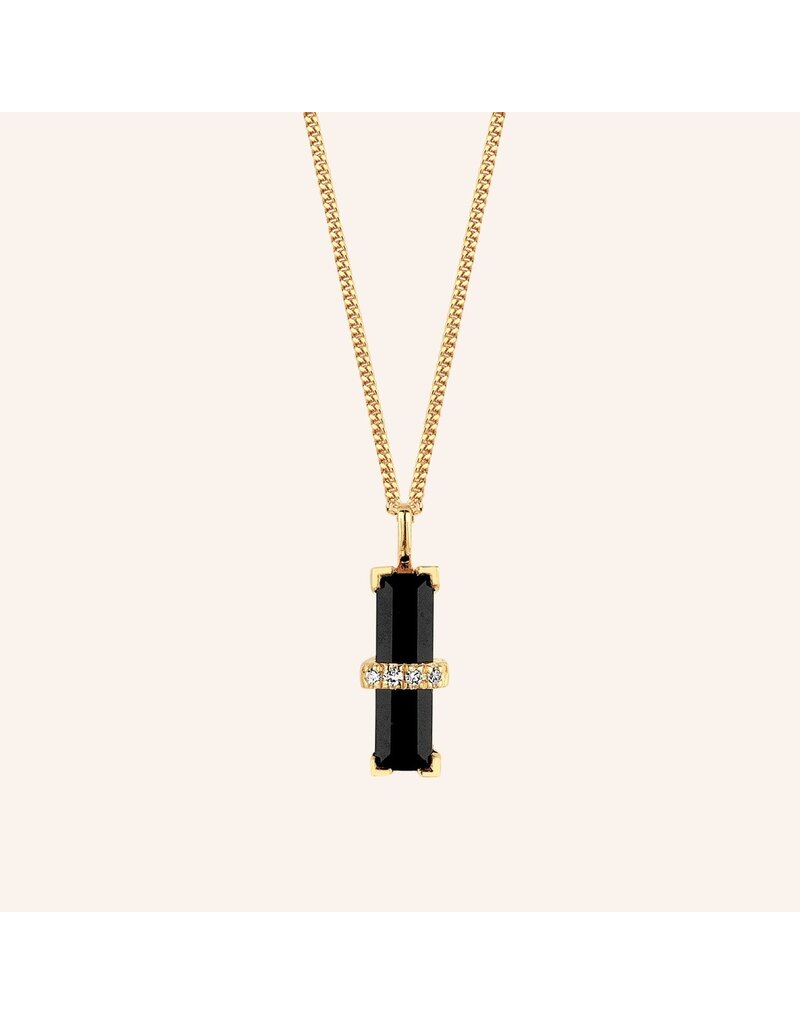 Diamanti per Tutti Silver goldplated necklace rectangle black onyx with 4 small diamonds