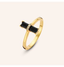 Diamanti per Tutti Ring silver gold plated rectangle onyx with 4 small diamands