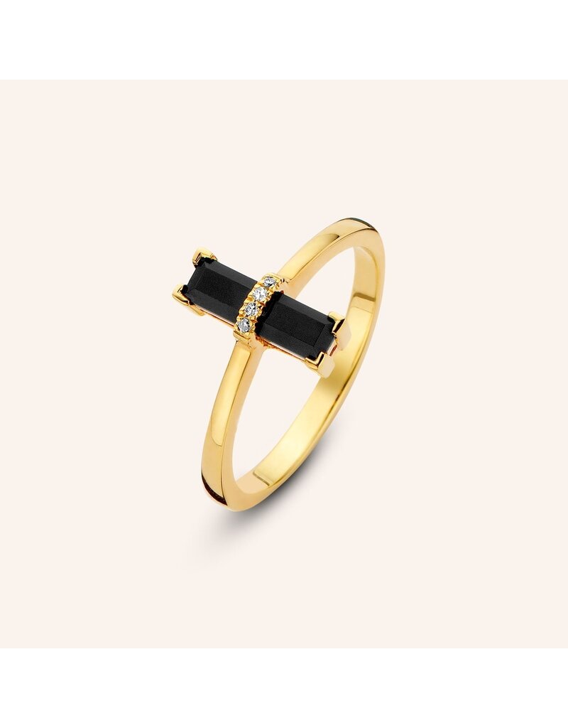 Diamanti per Tutti Ring silver gold plated rectangle onyx with 4 small diamonds