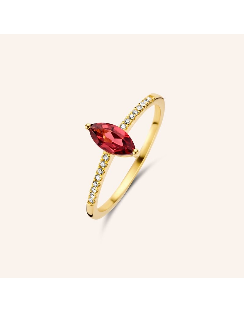 Diamanti per Tutti gold plated ring with light pink pyrope + 16 small diamonds