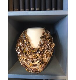 nature bijoux Collier 19strands mix oeil de tigre, agate, citrine, jasje dalmatien, ebene, graines…….