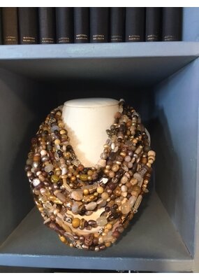 nature bijoux Collier 19strands mix oeil de tigre, agate, citrine, jasje dalmatien, ebene, graines…….