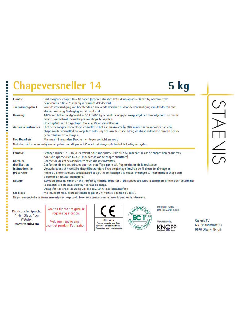 Accélérateur de chape 14 jours de temps de séchage (5kg)