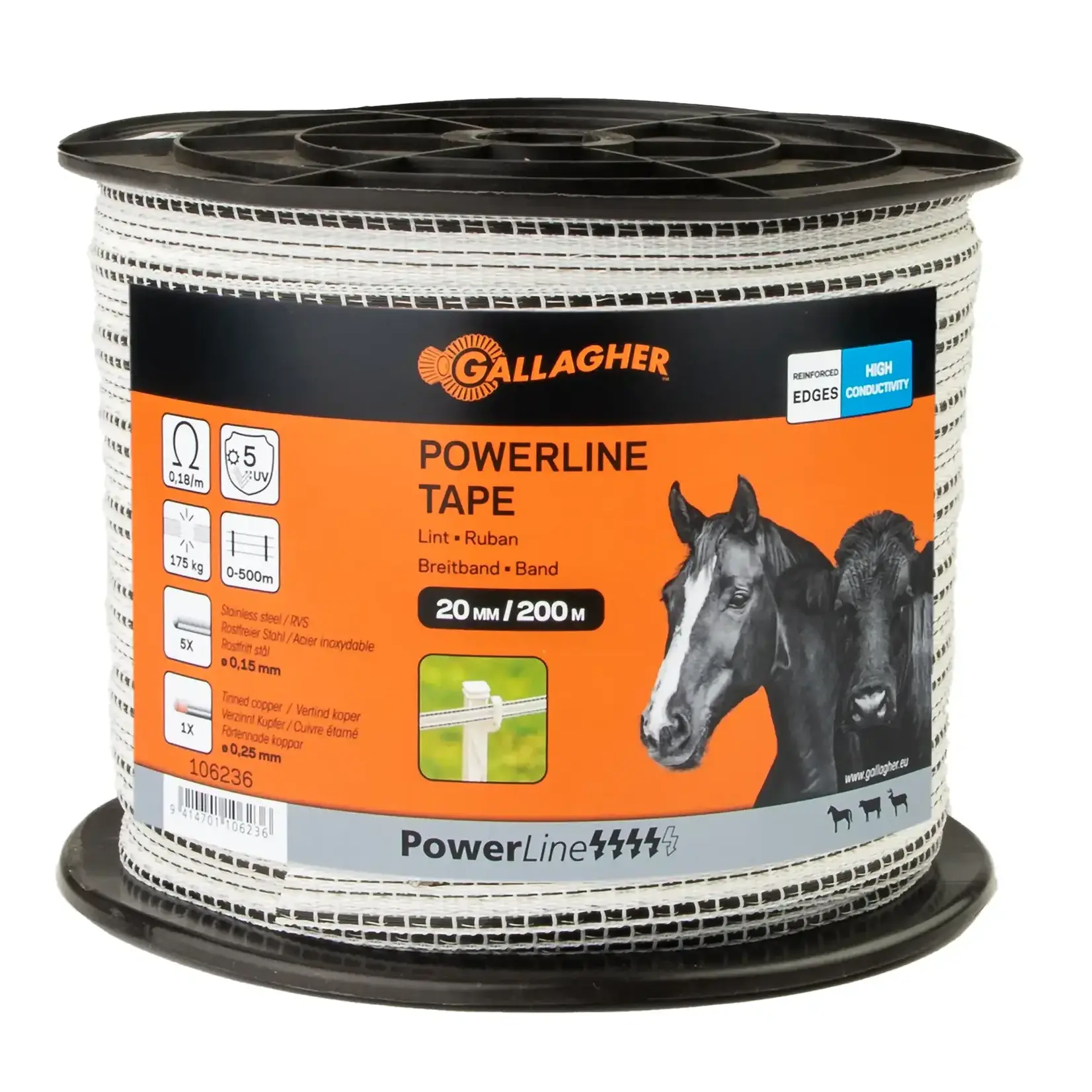 Gallagher 200 m/20 mm Gallagher hegnbånd PowerLine (hvid)