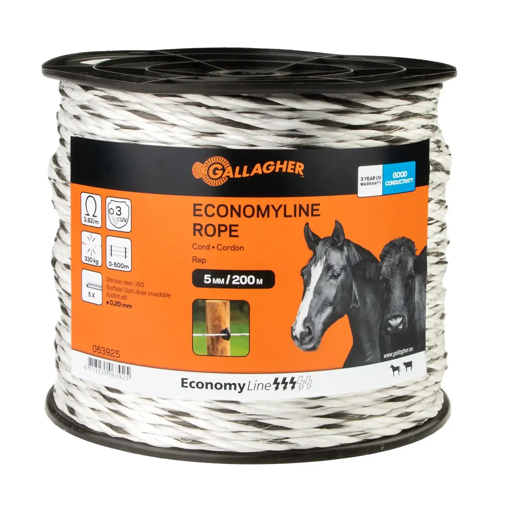 Gallagher 200 m Gallagher hegnssnor EconomyLine Cord (hvid)