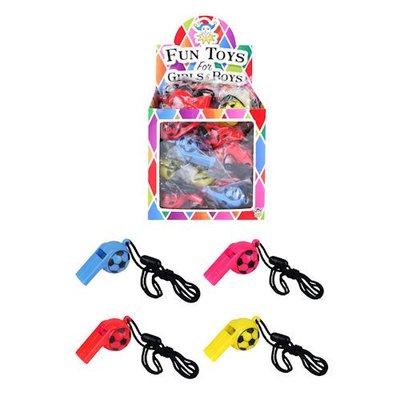 Henbrandt Uitdeelcadeautjes - Gekleurde Voetbal Fluitjes in Traktatiebox (48 stuks)