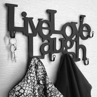 Jago Miadomodo - Wandgarderobe met tekst: LIVE, LOVE, LAUGH Design  - Muur / Wand Kapstok Voorzien van 6 Haken - Wandkapstok Garderobe – Kleur: Zwart