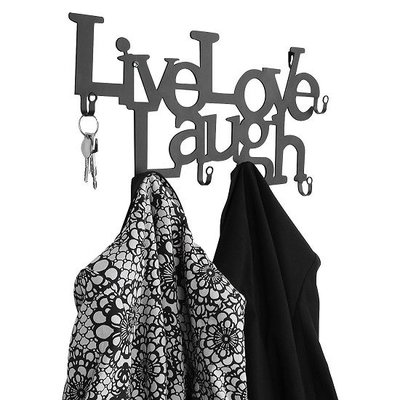 Jago Miadomodo - Wandgarderobe met tekst: LIVE, LOVE, LAUGH Design  - Muur / Wand Kapstok Voorzien van 6 Haken - Wandkapstok Garderobe – Kleur: Zwart