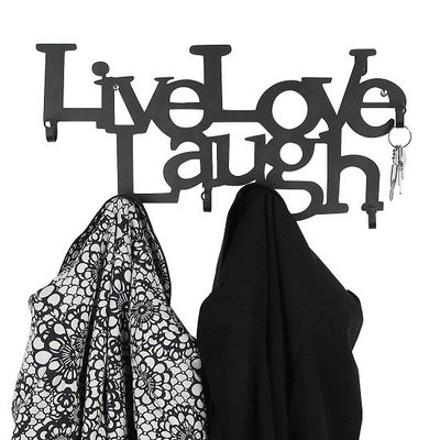 Jago Miadomodo - Wandgarderobe met tekst: LIVE, LOVE, LAUGH Design  - Muur / Wand Kapstok Voorzien van 6 Haken - Wandkapstok Garderobe – Kleur: Zwart