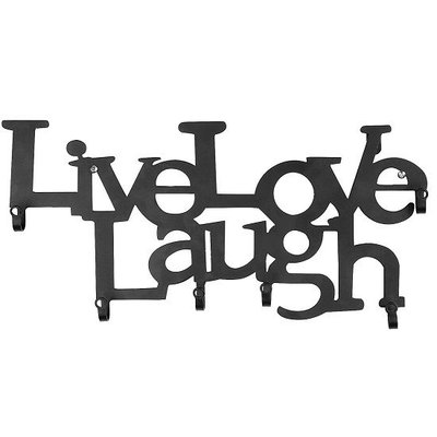Jago Miadomodo - Wandgarderobe met tekst: LIVE, LOVE, LAUGH Design  - Muur / Wand Kapstok Voorzien van 6 Haken - Wandkapstok Garderobe – Kleur: Zwart