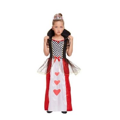 Henbrandt KINDEREN Meisjes Alice in Wonderland Queen of Hearts Kostuum | De Koningin van de Harten Jurk | Kleur: Rood / Wit / Zwart | Harten Koningin | Carnavalskleding | Verkleedkleding | Feest Kostuum  | Meisjes | Maat: Medium  7-9 Jaar.