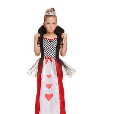 Henbrandt KINDEREN Meisjes Alice in Wonderland Queen of Hearts Kostuum | De Koningin van de Harten Jurk | Kleur: Rood / Wit / Zwart | Harten Koningin | Carnavalskleding | Verkleedkleding | Feest Kostuum  | Meisjes | Maat: Medium  7-9 Jaar.