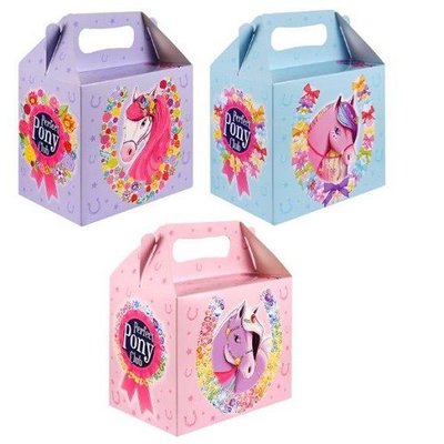 Henbrandt 12 STUKS | Uitdeeldoosjes voor kinderfeestje, Model: PONY / PAARD | Traktatie Box | Menubox | Lunchbox | Meisjes | Afm. 14x9.5x12 Cm. | (2x6 =12 stuks)