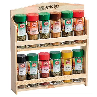 Kesper FSC Grenen Houten 2 Laags Kruiden Wandrek, voor het opbergen van 12 Kruiden | Kruidenrek 2 Laags | Spice Rack | Kruiden Organizer | Specerijen opbergen | Afm. 28 x 6 x 17.5 Cm.