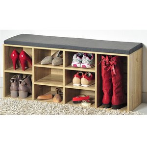 Kesper Schoenenkast met zitkussen | Schoenenkast met Grijs zit kussen | Schoenenrek | Afm. 103,5 x 29,5 x 48 Cm. Kleur: NATUUR HOUT