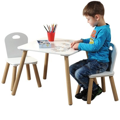 Kesper Mdf Kindertafel SET met 2 Stoelen | FSC Goedgekeurde Zitgroep | Houten Tafel, Inclusief 2x kinderstoel | Afm: Tafel 55 x 45 x 55 Cm. | Afm: Stoel 27 x 53 x 27 Cm. | 3 - Delige SET | Kleur: WIT