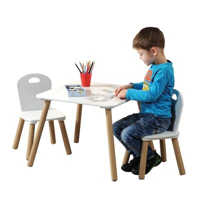 Kesper Mdf Kindertafel SET met 2 Stoelen | FSC Goedgekeurde Zitgroep | Houten Tafel, Inclusief 2x kinderstoel | Afm: Tafel 55 x 45 x 55 Cm. | Afm: Stoel 27 x 53 x 27 Cm. | 3 - Delige SET | Kleur: WIT