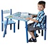 Kesper Mdf Kindertafel SET met 2 Stoelen, met DINOSAURUS Motief | FSC Goedgekeurde Zitgroep | Houten Tafel, Inclusief 2x kinderstoel | Afm: Tafel 55 x 45 x 55 Cm. | Afm: Stoel 27 x 53 x 27 Cm. | 3 - Delige SET | Kleur: BLAUW met Dinosaurus motief