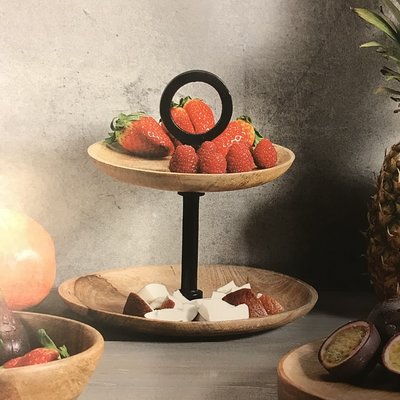 Kesper 2-laags Etagère | Voor Fruit, Nootjes, of Bonbons | 2 laags etagiere | Dubbele Schaal | Afm. 22 x 17,5 x 17,5 Cm.