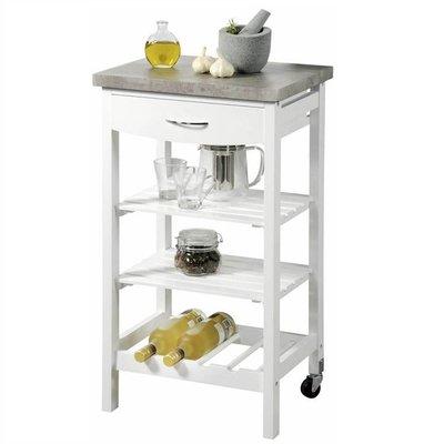 Kesper Witte Keukenwagen / Keuken Trolley met Bovenblad | FSC Keukentrolley | Serveerwagen | Bedienwagen | Voorzien van Wijnrek, 2 Legplanken, 1 Lade, en bovenblad | serveerboy | Afm. 85 x 47 x 37 Cm. | Kleur: Wit