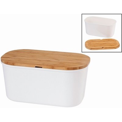 Kesper Melamine Broodtrommel met Bamboe Snijplank | Brood Bewaar doos met hoge kwaliteit Bamboe snij plank | Met Bamboe Deksel, te gebruiken als brood snijplank | Afm. 37 x 21 x 18,2 Cm. | Kleur Brood trommel: WIT