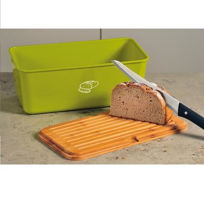 Kesper Melamine Broodtrommel met Bamboe Snijplank | Brood Bewaar doos met hoge kwaliteit Bamboe snij plank | Met Bamboe Deksel, te gebruiken als brood snijplank | Afm. 34 x 18 x 14 Cm. | Kleur Brood trommel: GROEN