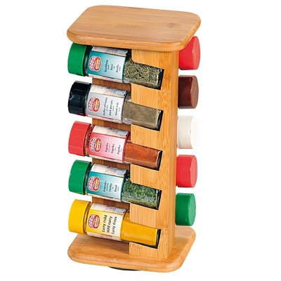 Kesper Draaibaar FSC® Bamboe Houten Kruidenrek voor 10 potjes | 360 Graden draaibaar Spice rack |  Kruiden organiser | Kruiden specerijen | Kruidenhouder | Kruidenrekje voor Kruiden potjes | Kruiden Opberg Carrousel | Afm. 31,5 x 15 x 13 Cm.