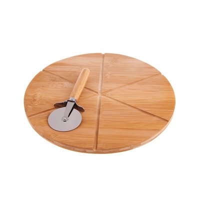 Kesper FSC® Bamboe Pizzaplaat met GRATIS Pizzasnijder | Pizza Snijden | Pizzaplank | Pizzabord | Pizza Snijplank | 32 x 32 x 15,5 Cm.