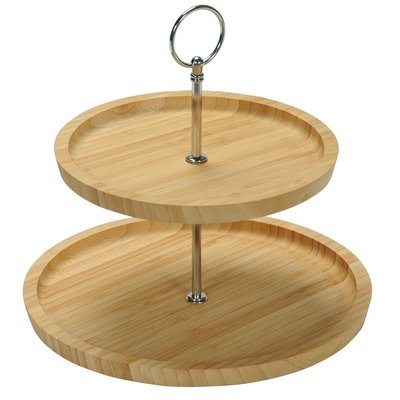 Kesper FSC® Houten Etagère Bamboe | 2 Laags Etagere |  Serveerschaal | Fruitschaal | Bon Bon Schaal | Afm. 25 x 25 x 24 Cm. | Kleur: Bamboe