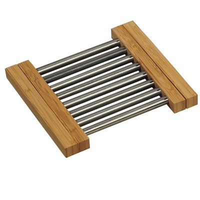 Kesper Luxe VERSTELBARE FSC® Houten Bamboe/Rvs Pannenhouder / Pannen Onderzetter | Variabel instelbare Panonderzetter van: 22,5 naar 36,5 Cm. | Hittebestendige Pannen Onderzetters | Afm. 22,5-36,5 x 20 x 2 Cm. | Kleur: Bamboe  / Rvs