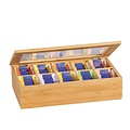 Kesper FSC® Bamboe Theedoos met 10 Vakken | Theekist Bamboe hout | Met deksel en venster | Thee Doos / Thea Box |  Afm. 36 x 20 x 9 Cm.