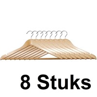Kesper 8 STUKS Luxe FSC® houten kledinghangers | Stevige klerenhangers met antislip-broekstang | Klerenhanger | Kleerhanger | broekenstang | 44,5 Cm. Breed | PAK van 8 Stuks
