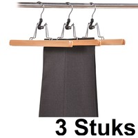 Kesper 3 STUKS Luxe FSC® houten Broekhangers / Rokhangers Stevige klerenhangers met klem | Klerenhanger | Kleerhanger | Broekenstang | Broek klem | Rok Klem | 25 Cm. Breed | PAK van 3 Stuks