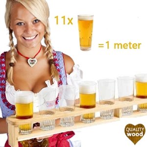 Kesper FSC® Houten 1 Meter BIER Dienblad | Biermeter | Bierlat | Meter Bier dienblad met gaten | Bierglashouder | Voor 11 Glazen bier | Afm. 100 x 8,5 x 10 Cm.
