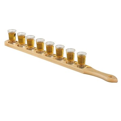 Kesper FSC® Beukenhout Houten Schnapps Glazen Drager INCLUSIEF 8 stuks glazen | Borrel Glazen drager met handvat | Shot glazen dienblad | Shotglashouder | Afm. 72 x 6 x 8 cm