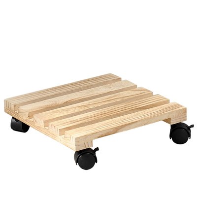 Kesper FSC® Houten VIERKANTE Plantentrolley | Plantenonderzetter van hout | Planten Trolley Vierkant | Bloempot houder op wielen | Plantroller met 4 zwenkwielen | Afm. 30 x 30 x 8 Cm.