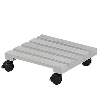 Kesper FSC® Houten VIERKANTE LICHT GRIJZE Plantentrolley | Plantenonderzetter van hout | Planten Trolley Vierkant | Bloempot houder op wielen | Plantroller met 4 zwenkwielen | Afm. 30 x 30 x 8 Cm. | Kleur: Licht Grijs