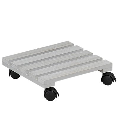 Kesper FSC® Houten VIERKANTE LICHT GRIJZE Plantentrolley | Plantenonderzetter van hout | Planten Trolley Vierkant | Bloempot houder op wielen | Plantroller met 4 zwenkwielen | Afm. 30 x 30 x 8 Cm. | Kleur: Licht Grijs