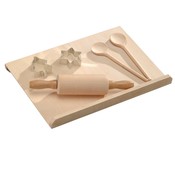 Kesper 6-Delige FSC® Beuken Houten Kinderbakset | Taart / Gebak Bak Set voor Kinderen | Bak Rol Plaat, Deegroller, Houten Lepels en Uitsteek vormpjes | Kinderen Bakset | Afm. 30 x 20 x 5 Cm. (6 Delige SET )