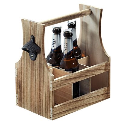 Kesper FSC® Houten Bierkrat met Bierflessen opener | Bier Flessenhouder voor 6 flessen met opener | Bier butler | Bierkrat Flessen Drager | Bier Krat | Afm. 25 x 16,8 x 32 Cm.