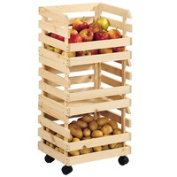 Kesper FSC® Houten Voorraadrek op wielen, voor Aardappel/ Fruit Opslag | 3 Kratten van Dennenhout | Stapelbaar Opslag Box / Kratten | Krat om Aardappels of Fruit in op te bergen | 3 Delig voorraad Rek | Afm. 80 x 30 x 37 cm