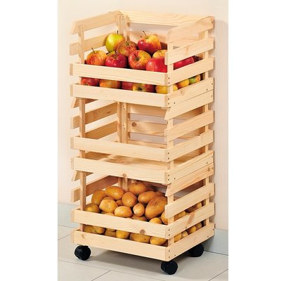 Kesper FSC® Houten Voorraadrek op wielen, voor Aardappel/ Fruit Opslag | 3 Kratten van Dennenhout | Stapelbaar Opslag Box / Kratten | Krat om Aardappels of Fruit in op te bergen | 3 Delig voorraad Rek | Afm. 80 x 30 x 37 cm