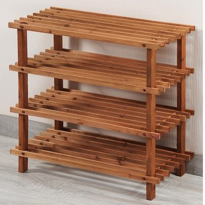 Kesper FSC® Dennenhouten Schoenenrek, 4 Verdiepingen voor 12 Paar Schoenen | Schoenenkast | Schoenen Rek | Afm. 54 x 26 x 52 Cm. | Kleur: Donker Dennenbruin