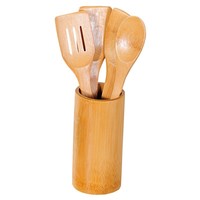 Kesper FSC® Bamboe 5-delige Houten Keukenset | Houten Keukengerei inclusief Ronde Houder | Spatel, Pollepel etc. | Afm. 8,5 x 8,5 x 18 Cm. (5 Delig)