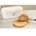 Kesper Melamine Ovale 2 in 1 Broodtrommel met Bamboe Snijplank | Brood Bewaar doos met hoge kwaliteit Bamboe snij plank | Met Bamboe Deksel, te gebruiken als brood snijplank | Afm. 33,5 x 18 x 14 Cm. | Kleur Brood trommel: WIT