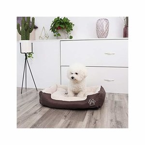 Songmics | Comfortabele Hondenmand met Omkeerbaar Kussen voor Zomer en Wintergebruik | Honden Mand / Puppykussen voor Hond of Kat | Oxford-doek | Afm. 60 x 48 x 15 cm | Kleur: Bruin / Beige