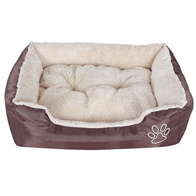 Songmics | Comfortabele Hondenmand met Omkeerbaar Kussen voor Zomer en Wintergebruik | Honden Mand / Puppykussen voor Hond of Kat | Oxford-doek | Afm. 60 x 48 x 15 cm | Kleur: Bruin / Beige