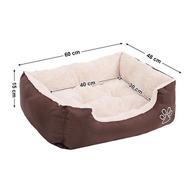 Songmics | Comfortabele Hondenmand met Omkeerbaar Kussen voor Zomer en Wintergebruik | Honden Mand / Puppykussen voor Hond of Kat | Oxford-doek | Afm. 60 x 48 x 15 cm | Kleur: Bruin / Beige