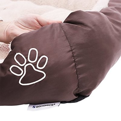 Songmics | Comfortabele Hondenmand met Omkeerbaar Kussen voor Zomer en Wintergebruik | Honden Mand / Puppykussen voor Hond of Kat | Oxford-doek | Afm. 60 x 48 x 15 cm | Kleur: Bruin / Beige